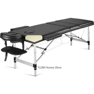 Portable Massage Table Professional Massage Bed 3 Fold 82 Inches Height Adjustable for Spa Salon Lash Tattoo Carrying Bag MQAM - Black