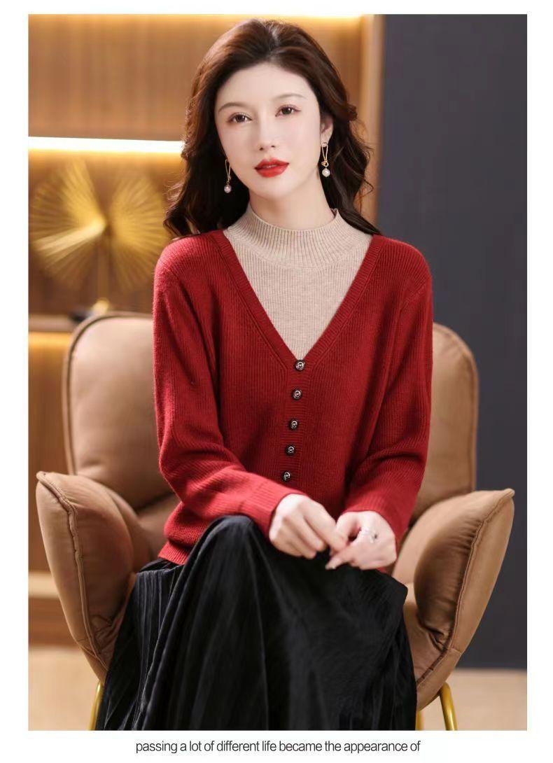 Product Introduction of Áo Len Cổ Lọ Nửa, Hàng Mới Về Mùa Thu Và Mùa Đông, Dành Cho Phụ Nữ, Quần Áo Cho Mẹ, Dáng Rộng Vừa Vặn, Phong Cách Phương Tây, Áo Lớp Nền Bên Trong, Thời Trang Nữ 30