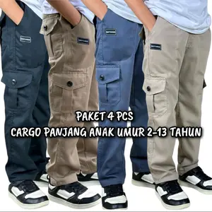 Paket Hemat! Celana Panjang Cargo Anak 100rb dpt 4, Usia 3-12 Tahun Premium Fashion