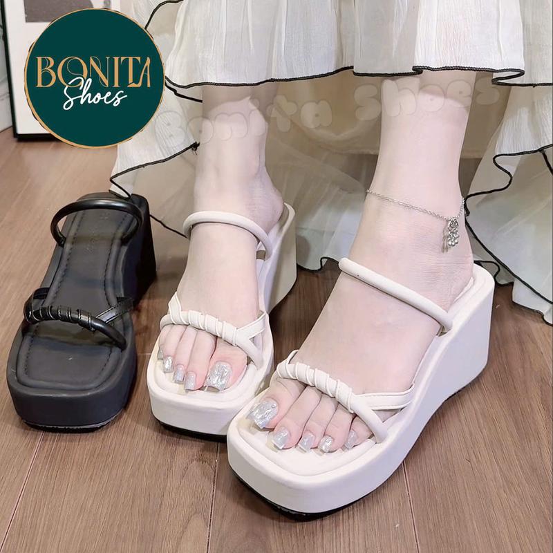 N3 Dép xuồng nữ quai xoắn phối dây ngang đế 7cm - BM239
