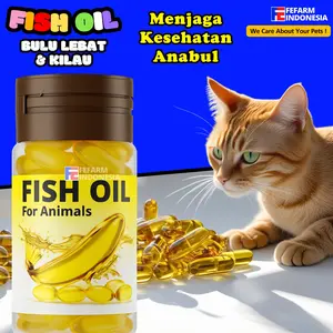 Minyak Ikan Vitamin Kucing Anjing Fish Oil 1 Botol Isi 20pcs Pelebat Bulu dan Penambah Nafsu Makan Hewan Peliharaan Fefarm