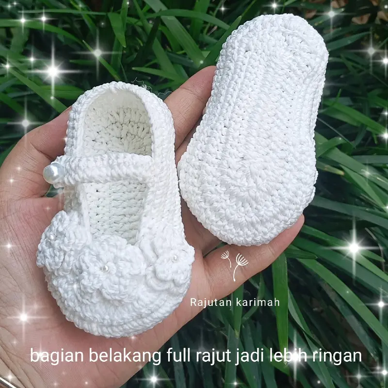 sepatu bayi perempuan rajut cantik hias bunga usia 0-1 tahun 2