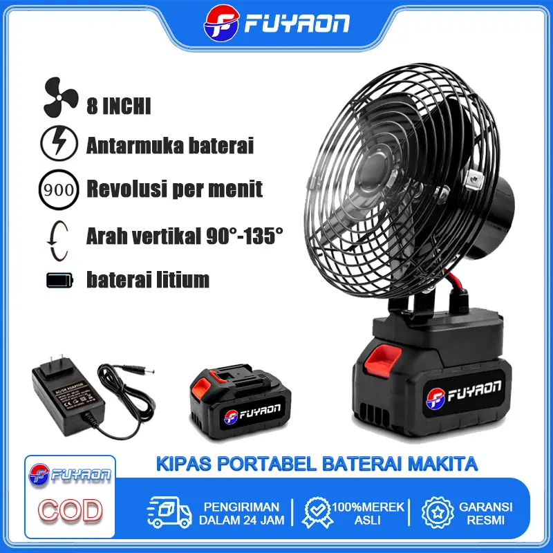 FUYAON Kipas Besi Kipas Darurat 8 Inci Kipas Mini Kipas Portabel Pengisi Daya Soket Baterai Makita Baterai Lithium Berkemah Angin 0