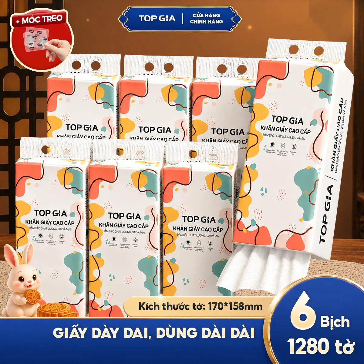 (GIẤY SIÊU TO, KHỔNG LỒ) Combo 6 Bịch Giấy Cỡ Đại Rút Đáy Đa Sắc Size XL Treo Tường TopGia 1280 Tờ 4 Lớp 320 Lần Rút Tiện Lợi, Giấy Ăn An Toàn Đạt Chuẩn Bộ Công Thương RDS17