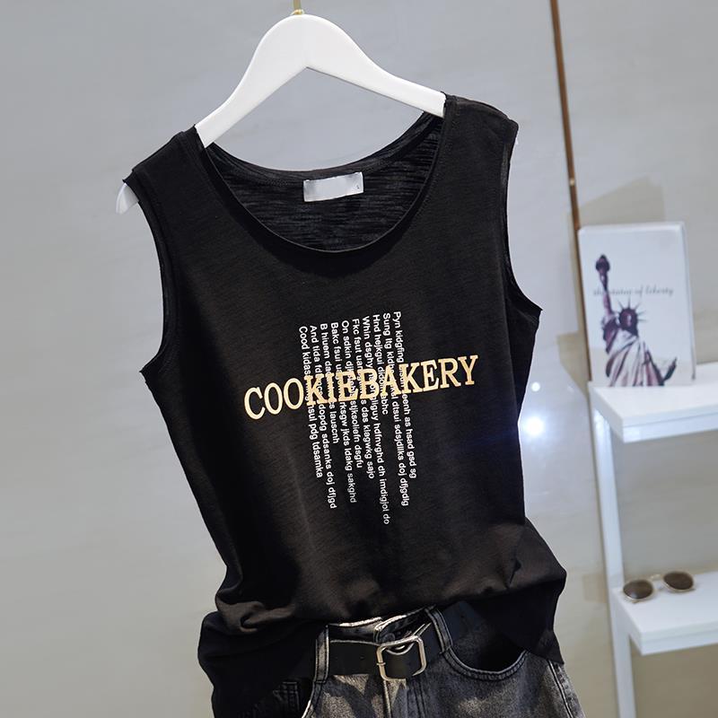 Áo Vest Thể Thao Cotton Cho Nữ, Áo Mùa Hè Có Thể Mặc Bên Ngoài Slub, Có Thể Mặc Bên Trong, Người Nổi Tiếng Trên Internet, Áo Thun Không Tay Dáng Rộng, Dây Đeo Tập Thể Dục, Áo Lớp Đế 2