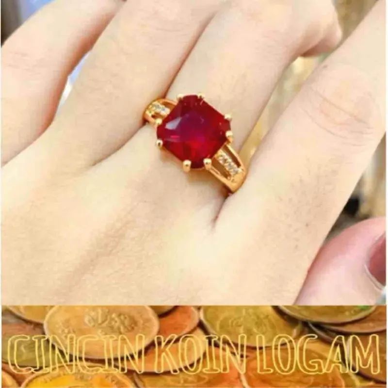 [ COD ] Cincin Coin Logam Asli Batu Giok Merah Kotak Cantik Terlaris 0
