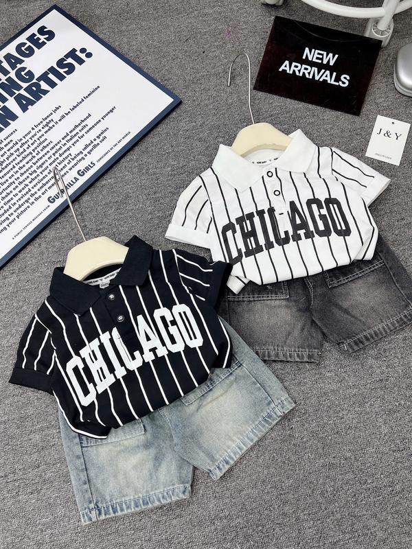 bộ áo thun cotton ngắn tay và quần short jean bé trai