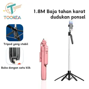 TOOREA 180cm Tongsis Tripod 4 Kaki Tripod Selfie Stick HP Kamera DSLR Tongsis Stainless Steel Tripod 7 Tombol Remote Control Bluetooth Dengan 1/4 Adaptor B17