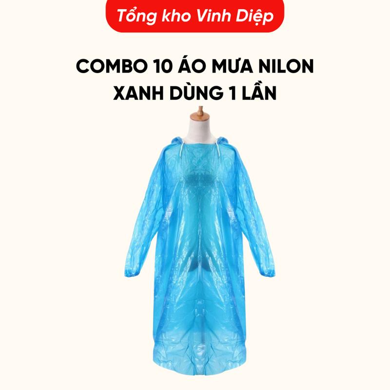 Tổng Kho Vinh Diệp Combo 10 Áo Mưa Nilon Xanh Dùng 1 Lần Chất Liệu PE Chính Phẩm Dày Dai Tiện Lợi Cho Học Sinh Sinh Viên