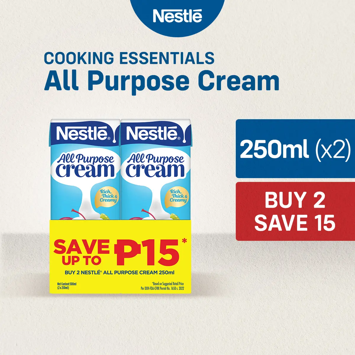 NESTLÉ All Purpose Cream 250ml - Pack of 2 Save P15 - Thick and Creamy with a Neutral Cream Taste