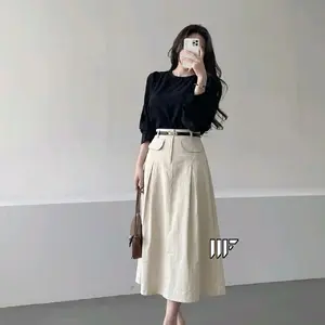 Alice Rok Skirt Terbaru Katun Combed Twill Tebal Premium Bahan ADEM Tebal Kekinian Korean Style  Panjang Bawahan Wanita Karet Muslim Basic