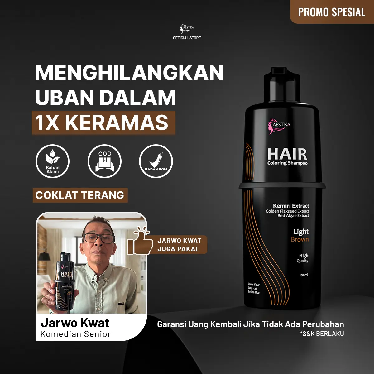 (Promo Spesial) Aestika Light Brown Hair Coloring Shampoo  - Pewarna Rambut Beruban Kering Red Extract