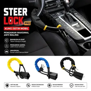 LOCK021 steer lock pro Kunci Setir Mobil dengan Gesper Sabuk Pengaman, Kunci Kokoh, Pengaman Universal Anti Pencurian untuk Truk, SUV, Van, RV