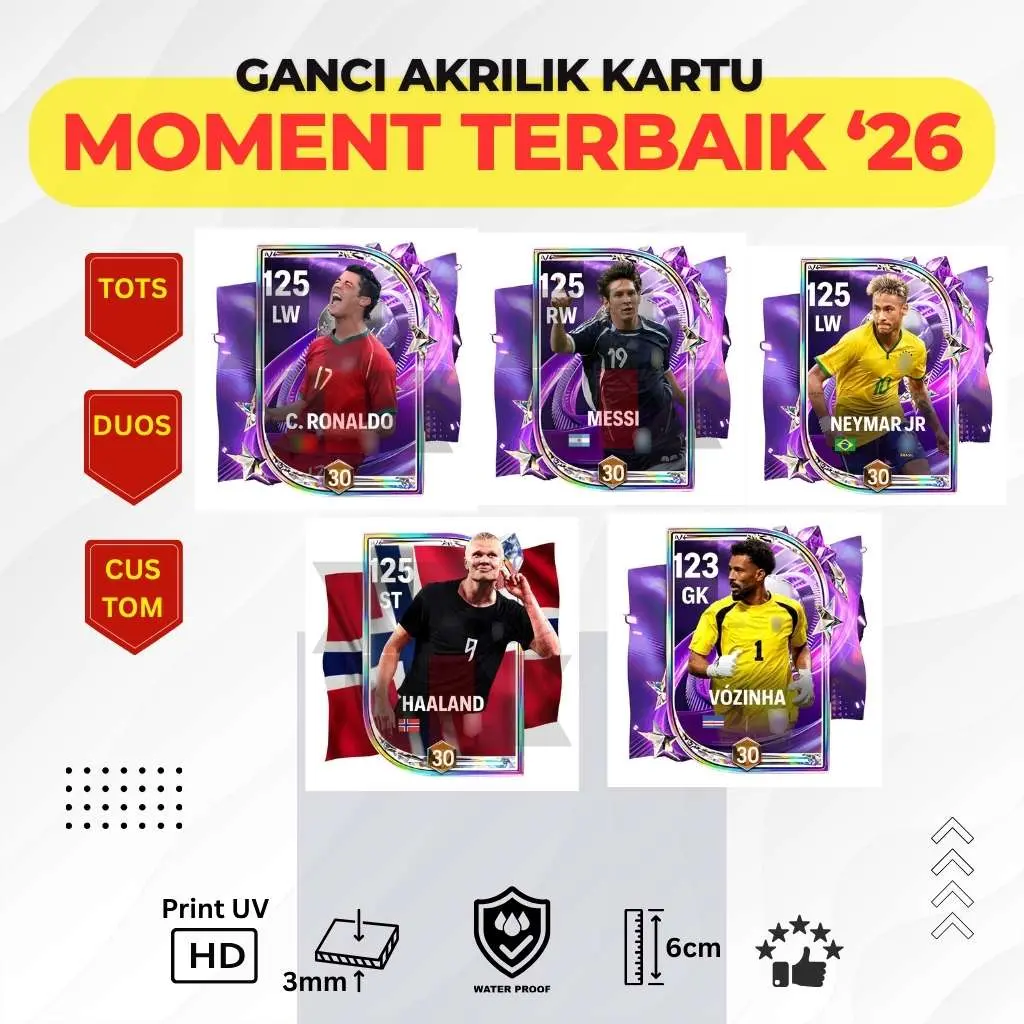 GANTUNGAN KUNCI AKRILIK PREMIUM PEMAIN SEPAKBOLA FCM 26 HD UV PRINT ANTI AIR 6 CM