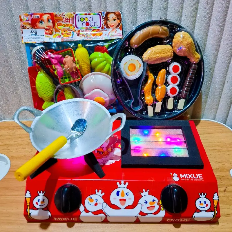 Kompor Mainan masak masakan Anak Lampu LED bisa nyala hidup Hello Kitty Mini 2 Tungku dengan Wajan, Sutil & Kitchen Set untuk Kreativitas dan Pembelajaran - Toys 6