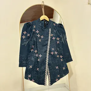 Batik Atasan Lengan Panjang Batik Wanita Modern Puffy  Janggan Resleting Belakang