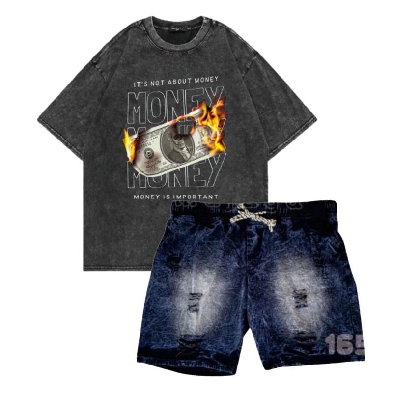 Product Introduction of Setelan Kaos Celana Pria Dewasa Money - Celana Pria Pensek Jeans Denim Motif Sobek - Pendek, Distro, Polos, Sablon, Hitam, Panjang, Cowok, Katun 12