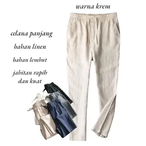 Celana panjang pria linen premium polos - linen pants - long pants with karet - celana panjang pria linen basic Fit Lembut
