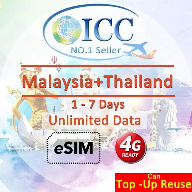 ICC Travel SIM- Malaysia & Thailand 1-30 Days Unlimited Data Travel Voucher(Can top up reuse)