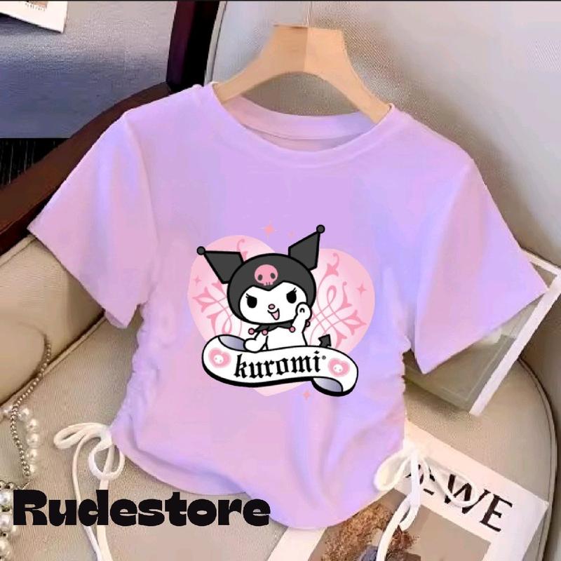 Baju crop top wanita usia 3-12 tahun kaos serut samping anak perempuan motif kuromi dalam love lucu - Trend fashion kids korean style - pakaian atasan korea cewek 1
