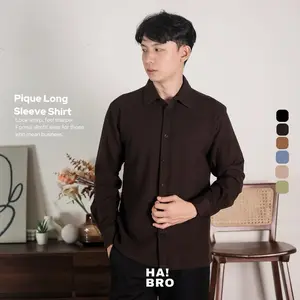HAIBRO - Kemeja Long Sleeve Pique Pria Coffe