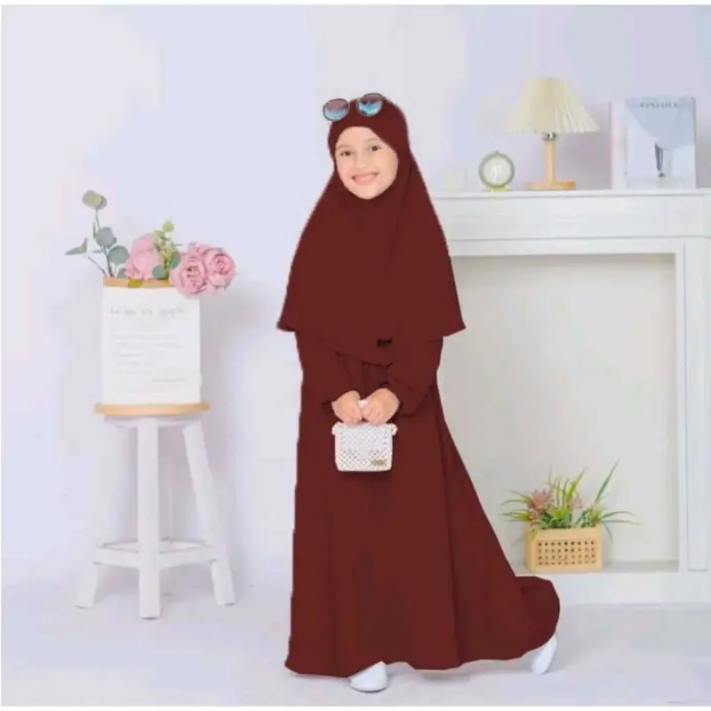 GAMIS ANAK MUSLIM PEREMPUAN SET HIJAB AISYAH CRINGKLE BAHAN ADEM 4