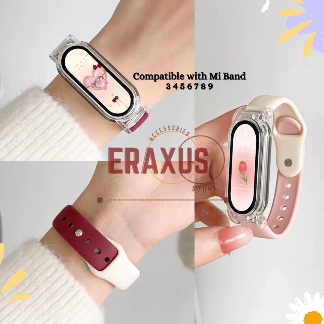 Strap Rubber Mi Band 3 4 5 6 7 8 Silicone Polos 2in1 Strap with Case Bumper Replecement Tali Miband 8 7 6 5 4 3