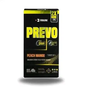 Evolene Prevo Zero Sugar Peach Mango - Suplemen Pre-Workout Halal dengan Beta Alanine & Creatine untuk Energi Fokus dan Daya Tahan Otot 7 Sachet