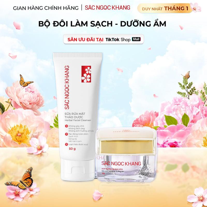  Bộ Đôi Dưỡng Da Cơ Bản: Sữa Rửa Mặt Thảo Dược + Kem Hỗ Trợ Dưỡng Trắng Da Sắc Ngọc Khang Dưỡng Ẩm Ban Đêm Hỗ Trợ Cải Thiện Nám Sạm Tàn Nhang Nâng Tông Da whitening Skincare 2PL 