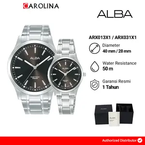 Jam Tangan Couple Alba ARX013X1 / ARX031X1 Black Dial Silver Stainless Steel Strap Watches