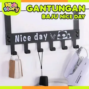 Gantungan Baju Tempel Pintu Minimalis HOOK NICE DAY Belakang Pintu Tanpa Paku Kuat 6 Kaitan Enudden
