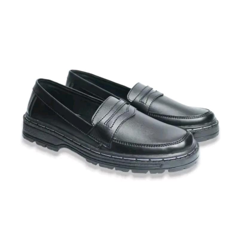Docmart Kulit Sintetis Pantovel Pria Slip On Sudah Jahitan Sol Anti Jebol Shoes Pantofel Kerja Hitam Flat Kasual Karet 3