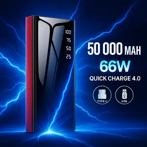 Powerbank 50000mAh 2.1A 100% REAL KAPASITAS Garansi Resmi 4 Kabel Fast Charging Full Capacity Baterai Portable Power Bank 50000mAh 66W Quick Charge 4.0 Type-C USB