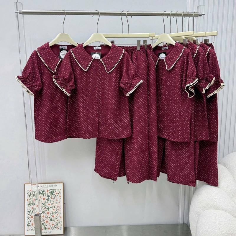 pijama mẫu túi gấu tay dài quần dài chất đũi kẻ ô free size 40-60  kg Women Nữ Áo Ngủ Quần Ngủ
