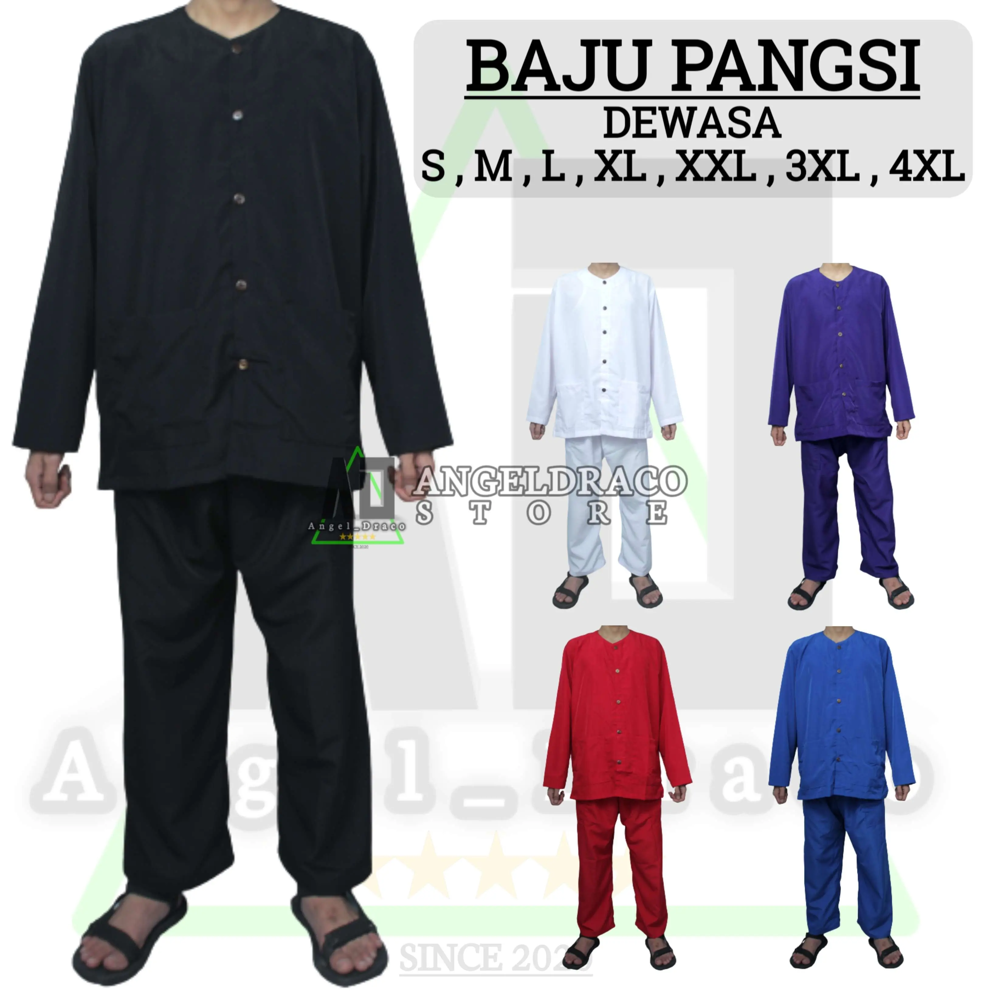 Stelan Baju Pangsi Dewasa Pria Laki-laki Sunda Betawi Jumbo S-4XL - 5 Warna Tersedia - Putih, Celana
