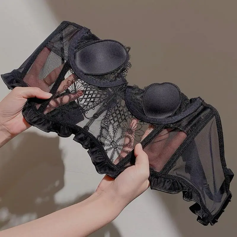 Bustier Top Sexy Lingerie Lace Milky Bustier Set Sexy Corset Bra Wanita 4