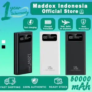 Maddox Powerbank 120W Pengisian Cepat 50000mAh Kapasitas Besar untuk Perlindungan Pengisian Daya iOS/Android dengan Fitur Dual USB dan Perlindungan Keamanan Tinggi