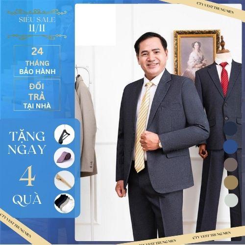  bộ vest nam bộ vest trung niên 2 lớp phù hợp đi dự tiệc sự kiện Đen 