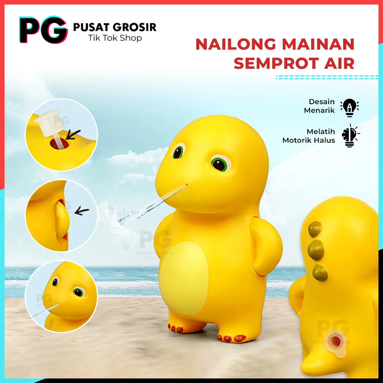 Nailong Dino Kuning semprot Air mainan anak-anak karakter lucu semprotan