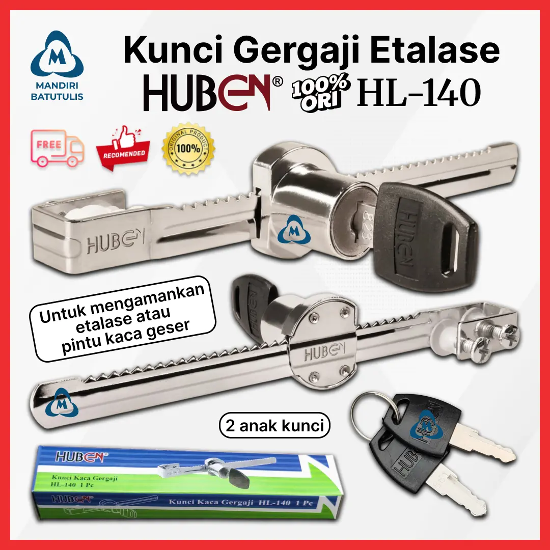 Kunci Etalase Kaca Gergaji HUBEN - Kaca Geser - Kaca Sleding - Lemari Kaca