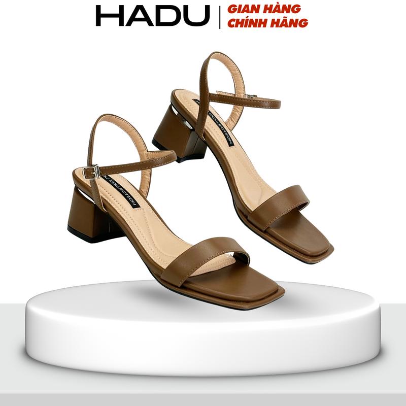  Sandal Gót Vuông 5P Quai Ngang HADU M5123 Cao Gót Đế Vuông Da PU Cao Cấp Đế Chống Trượt BH 12T 