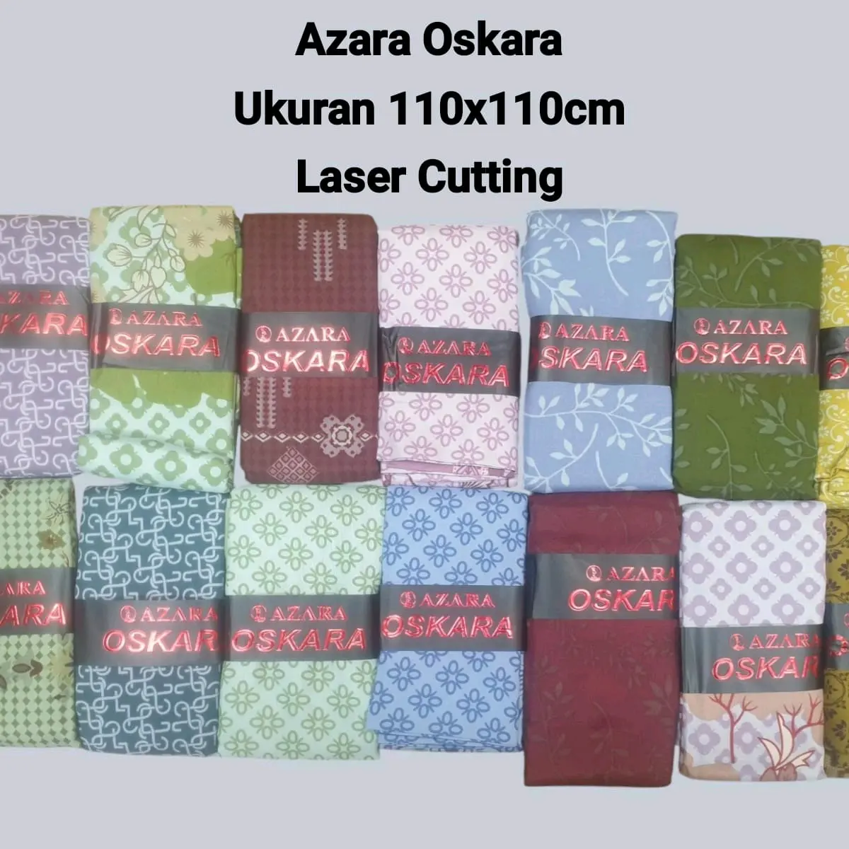 Kerudung Voal Motif Square Katun Bunga Navy - Muslim, Segi, Batik, Empat, Jilbab