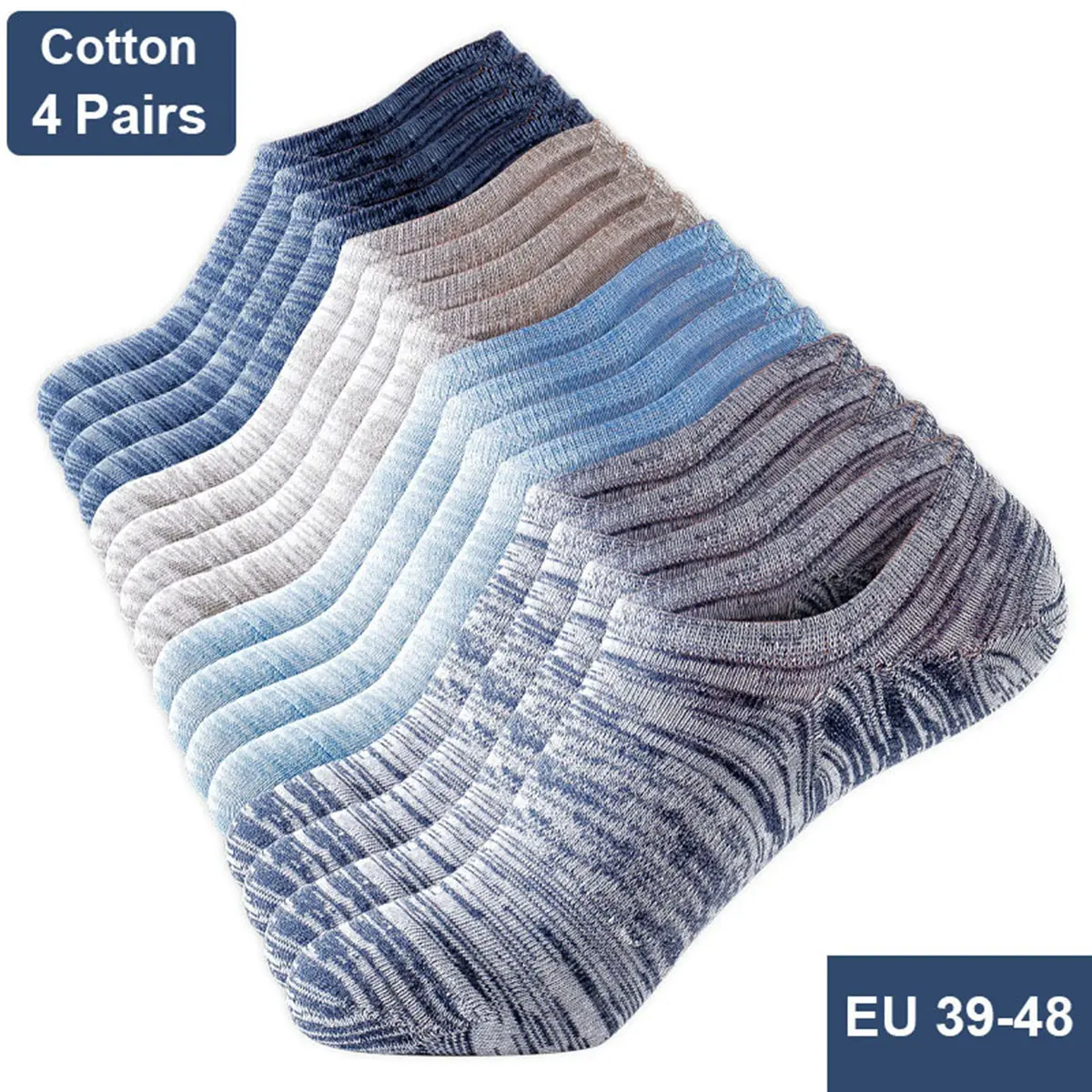 2024 Summer Men Solid Color Large Size Invisible Boat Socks High Quality Silicone Non slip Comfortable Breathable Socks 4 Pairs