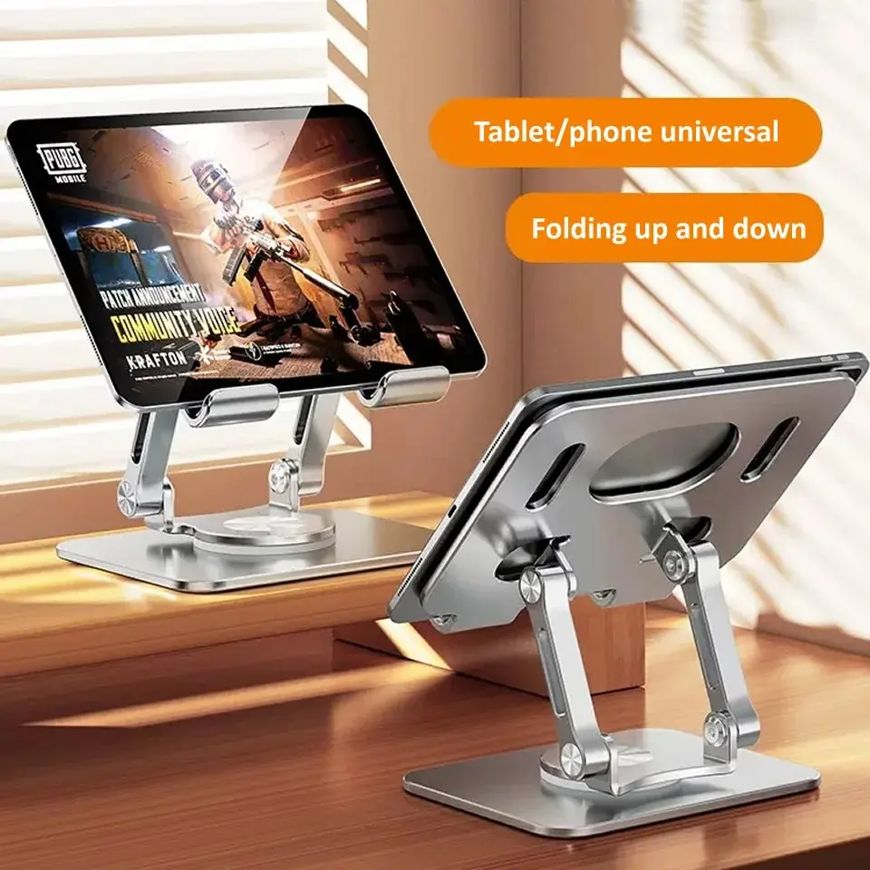360° Rotation Tablet Stand for IPad, Adjustable Foldable Tablet Holder,Aluminum Phone Stand Compatible with iPad Pro/ Air/ Mini Cellphone Smartphone Mount Folding