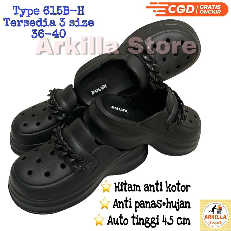 Sandal Slop Fuji Jelly Wanita Dewasa Full Black Kekinian Hits Viral Hak Tinggi 5 cm Dulux 615B-H 1