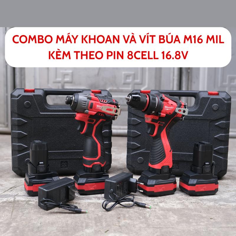   Combo  Máy chuyên vít búa Milwaukee M16 - 160Nm máy khoan 2 chức năng kèm pin 8cell 16.8V  động cơ không chổi than 