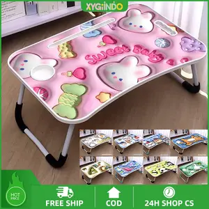Mehaa Meja Belajar Lipat Karakter 3D Lucu Anti Slip 60x40 cm Multifungsi dengan Slot HP & Cup Holder untuk Anak-anak