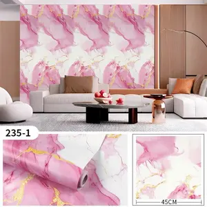 Wallpaper Wallsticker Dekorasi Dinding Motif Marmer Glosy New Putih Pink Panjang 8 Meter X 45 Cm