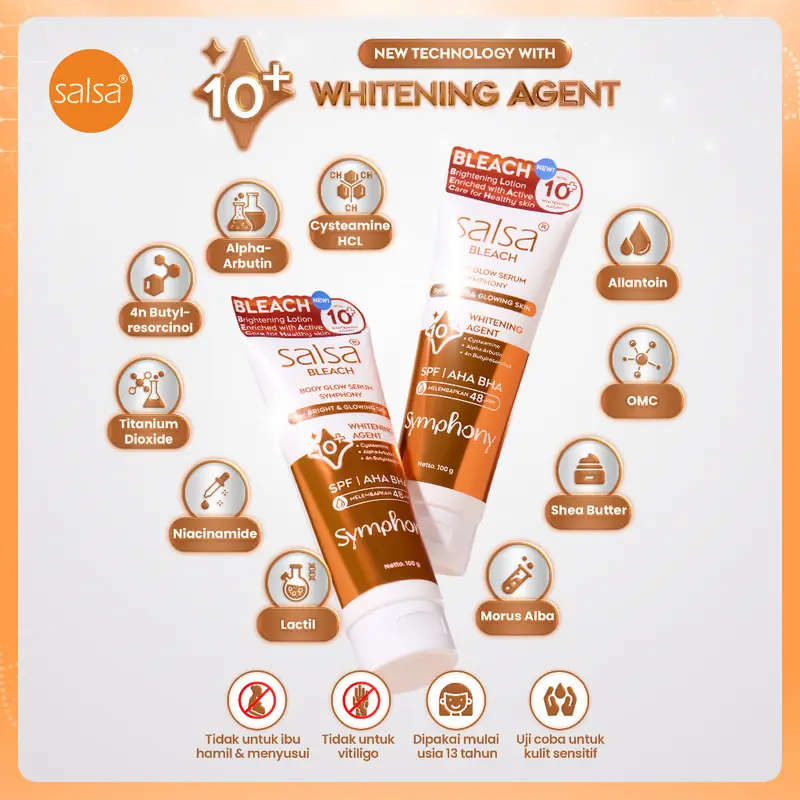 SALSA Body B.L.E.A.C.H - Body Glow Serum Symphony | Hand Body Lotion untuk Mencerahkan dan Melembabkan Kulit dengan 10+  Whitening Agent (Agen Pencerah) 4