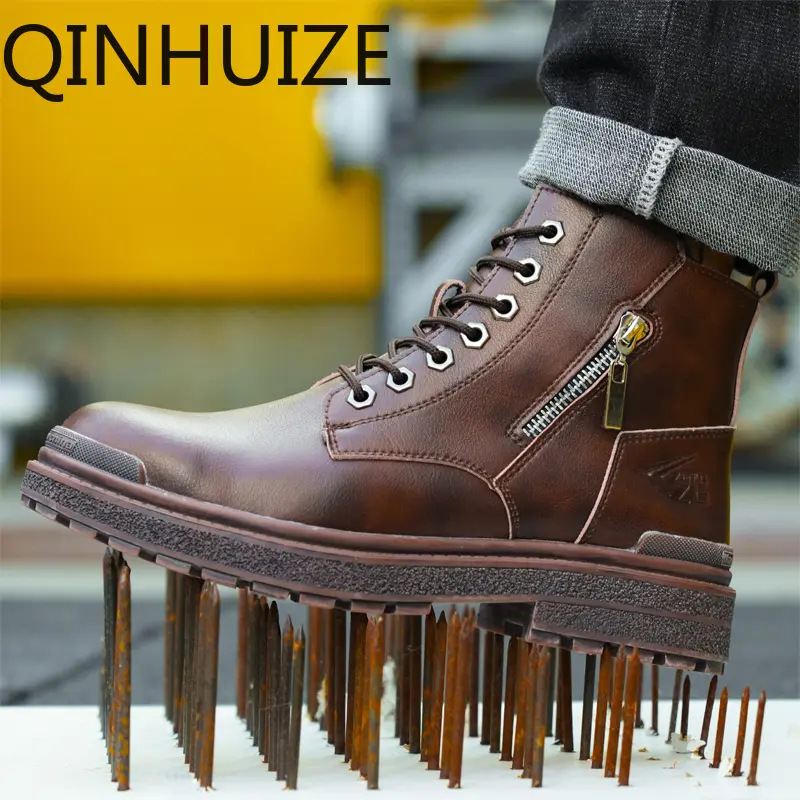 QINHUIZE-Giày Da Chống Thấm Nước Cho Nam, Chống Đâm Thủng, Không Thể Phá Hủy, Giày Bảo Hộ Lao Động Có Đế Chống Trượt 3